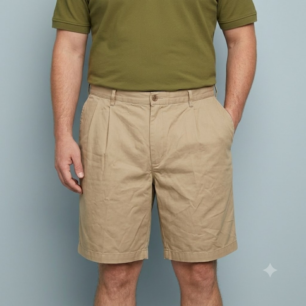 Lands' End Chino Shorts Mens 40 Khaki Traditional Fit Cotton Casual